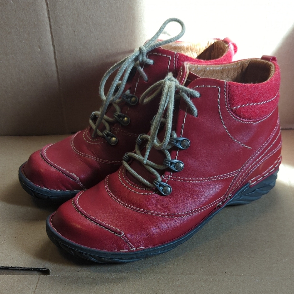JOSEPH SEIBEL | Red Lace Up Leather Boots